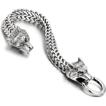 Rock Wolf Charm Bracelet Men's Stainless Steel Mesh Chain Punk Bracelets Biker Jewelry