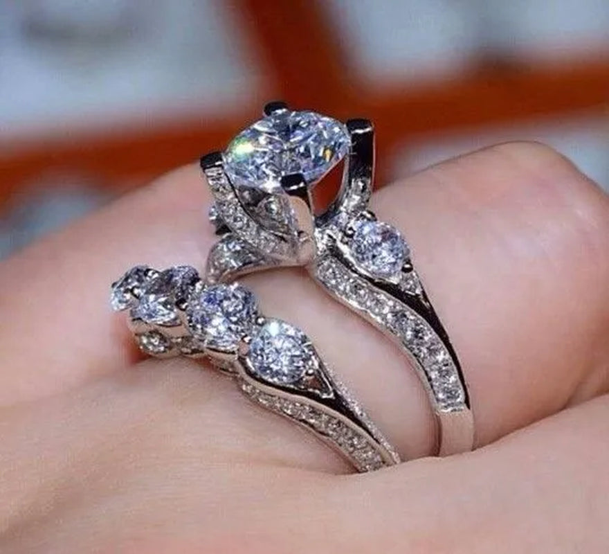 Dazzling 925 Sterling Silver Natural Gemstone White Sapphire Rings Set Bride Wedding Engagement Fine Jewelry Size 6 7 8 9 10 - WORLD TIME VISITS