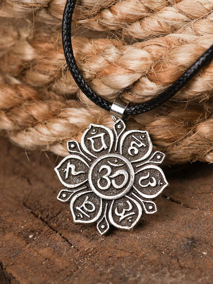 Mandala Flower of Life Necklace, Buddhist Lotus Flower Om Mandala Pendant, Faux Leather Cord