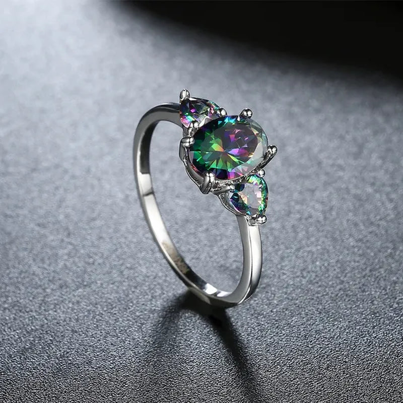1 Piece - 6*8Mm Oval MYSTICAL Heart Topaz Cocktail Rings Size 6/7/8/9/10