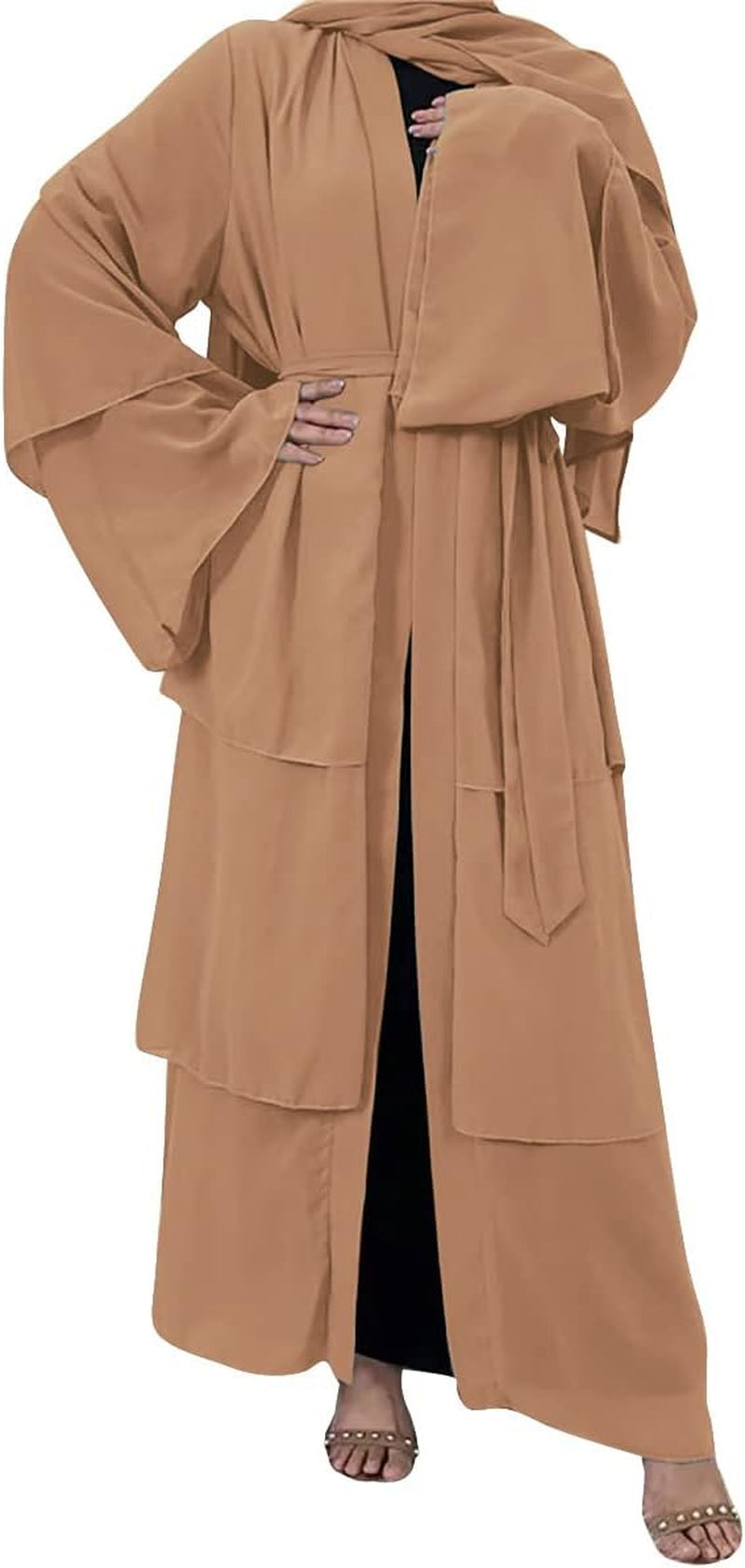 Abayas for Women Muslim Dubai Dress Solid Loose Fit Long Cardigan Islamic Kaftan Robe Open Front Maxi Length - WORLD TIME VISITS