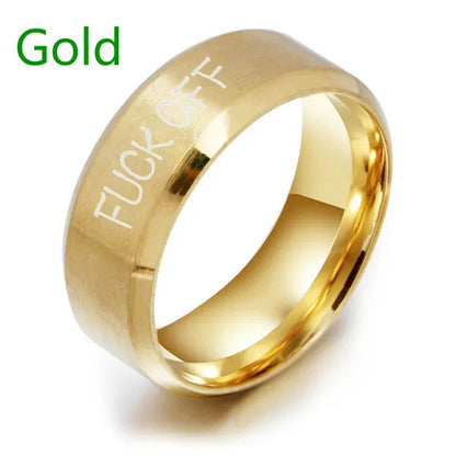 Fashion Jewelry Couple Rings 8Mm Fuck off Steel Ring Engraved Fuck off Blue Black
