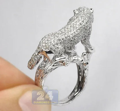 925 Sterling Silver Natural Gemstone Ring White Sapphire Diamond Pave Panther Cat Men Womens Ring Brand Jewelry