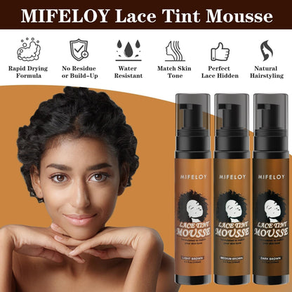 Women'S Hair Mousse Foam 3.4 Fl Oz, Mocha Medium Brown, Natural Finishing Edge Control Lace Spray Glue for Lace Front Wigs, Toupees and Hair Pieces, Bold Hold Set