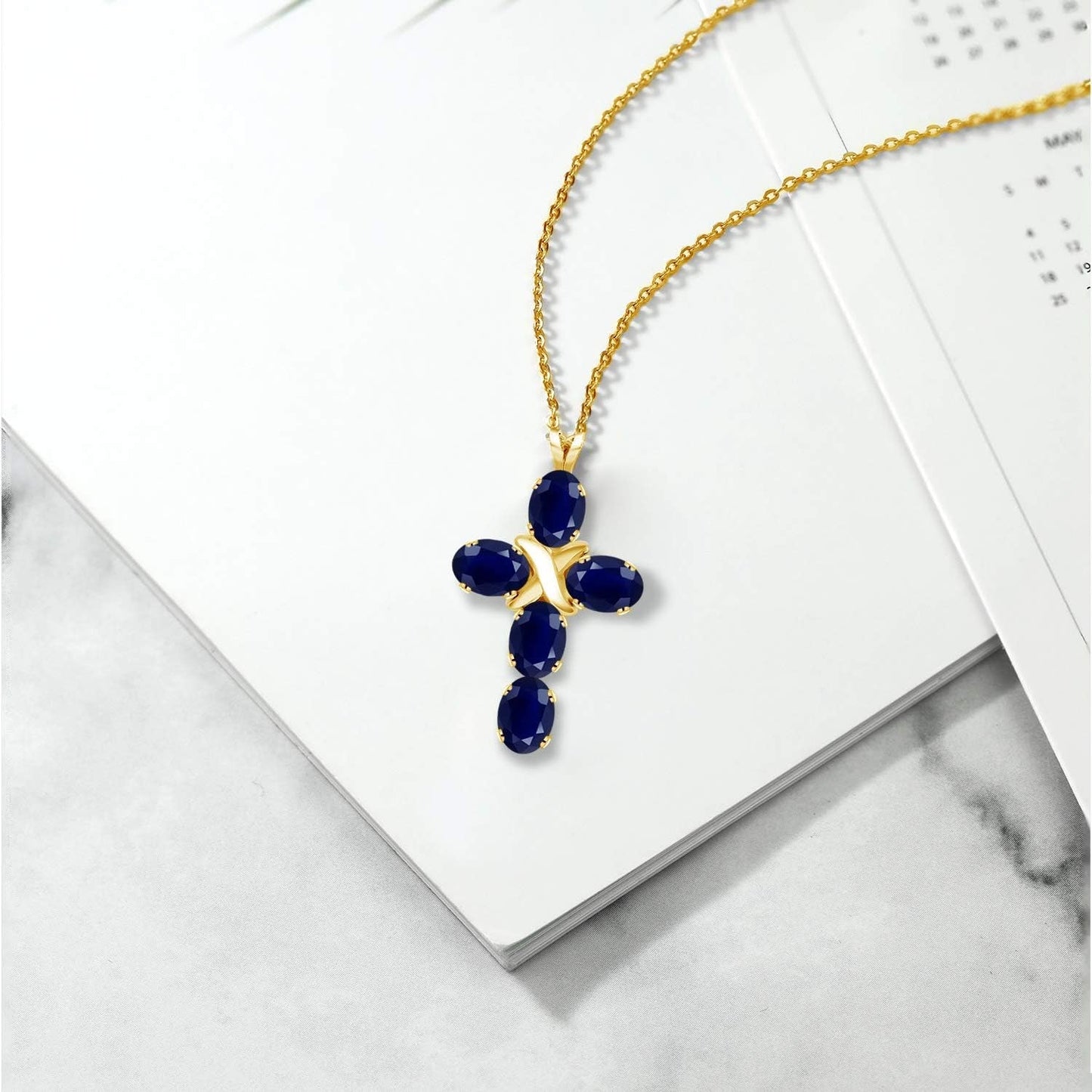 Gemstone Birthstone Cross Necklace | 18K Yellow Gold Plated Silver | Christian Gifts | Oval 6X4MM | Jesus Christian Religious Crucifix Pendant Necklace for Women | 18 Inch Silver Chain
