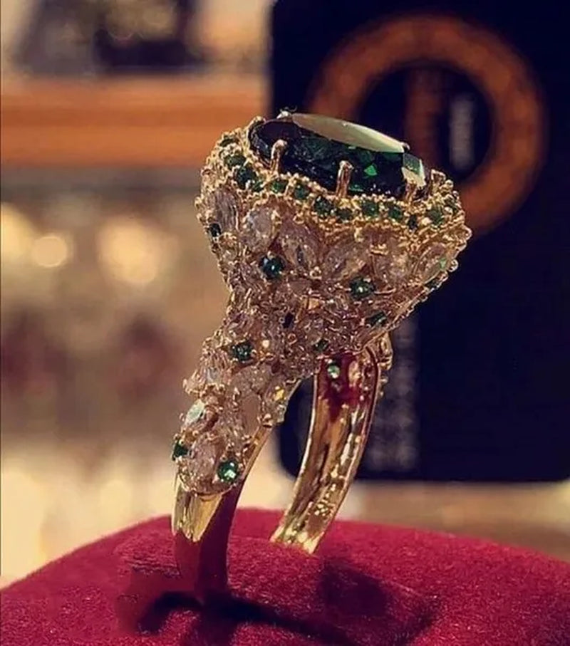 Noble Elegant Women's Fashion Antique Art Deco Exquisite Wedding Band Charming Diamond Jewelry Christmas Anniversary Gift Bridal Rings for Women Size 4-12 (Color:Green,White,Red)