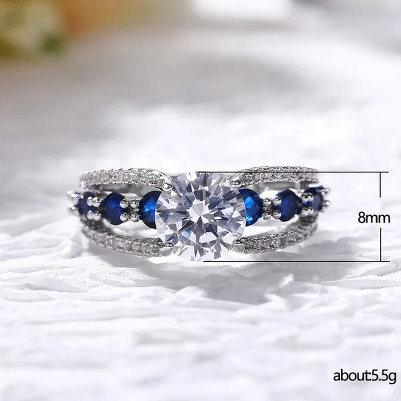 Hand Jewelry Creative Hollow Sapphire Blue Zircon Ring Women's Luxury Banquet Engagement Jewelry