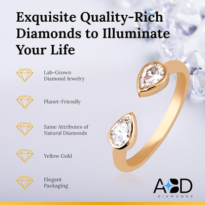 10KT Yellow Gold Double Pear Lab-Grown Diamond Ring for Women, Fine Diamond Jewelry, Engagement, Gifts for Her, H,I Color, VS Clarity, 0.5 Carats - WORLD TIME VISITS