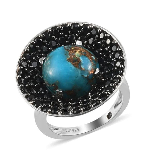 Shop LC 925 Sterling Silver Platinum Plated Natural Black Spinel Blue Turquoise Ring for Women Size 7 - WORLD TIME VISITS