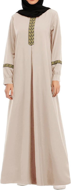 Womens Long Sleeve Ethnic Style Zipper Muslim Dresses Abaya with Hijabs