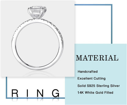 2Ct Radiant Cut Moissanite Rings for Women - D Color VVS1 Clarity Lab Created Moissanite Wedding Rings for Women 14K White Gold Plated Moissanite Engagement Ring Valentines Day Gifts for Her