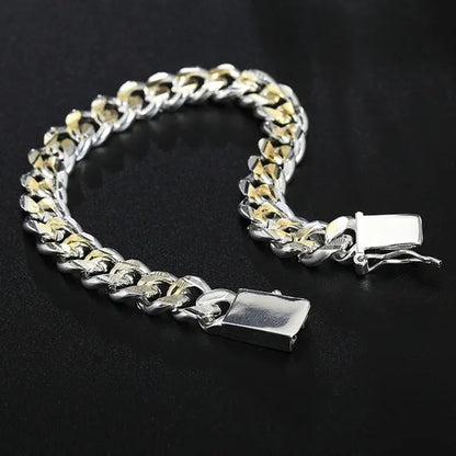 925 Silver Gold Two-Color Personality Men'S 10M Side Chain Bracelet Jewelry Gift - WORLD TIME VISITS