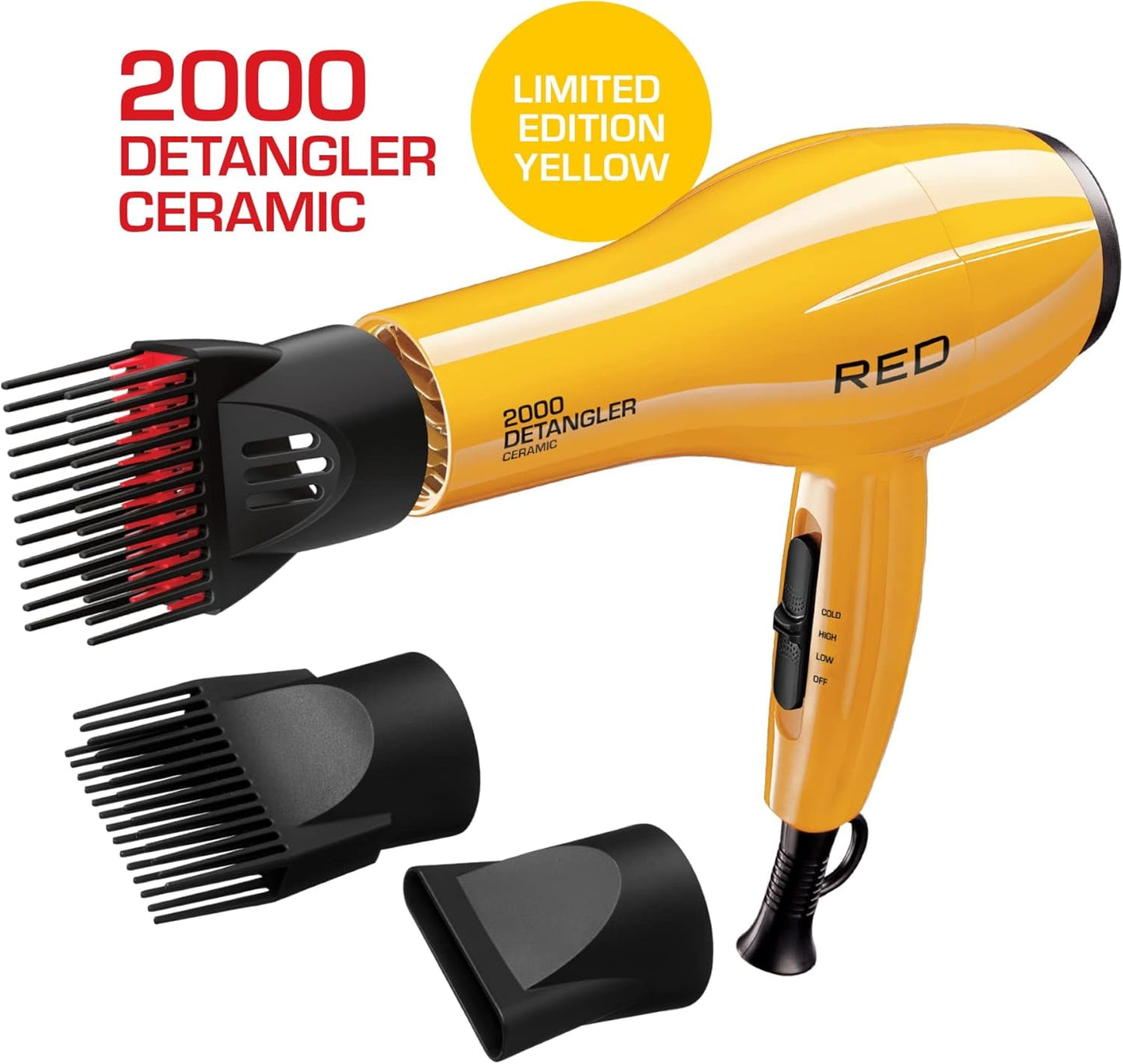2000 Ceramic Hair Dryer, Professional Salon Blow Dryer 3 Attachments Included, 2 Detangler Piks, 1 Air Concentrator (Yellow) - WORLD TIME VISITS