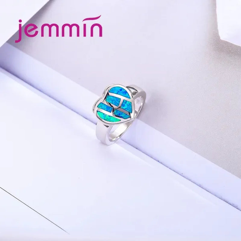 Heart Shaped Blue Fire Opal Ring 925 Sterling Silver For Women Wedding Rings Bague Femme Fashion Jewelry Gift