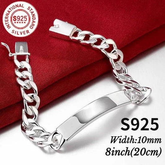 Charm 925 Sterling Silver Design Noble Pretty 10MM Mens Chain Jewelry Fashion Geometric Bracelet - WORLD TIME VISITS
