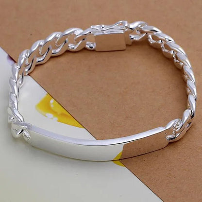 Charm 925 Sterling Silver Design Noble Pretty 10MM Mens Chain Jewelry Fashion Geometric Bracelet - WORLD TIME VISITS