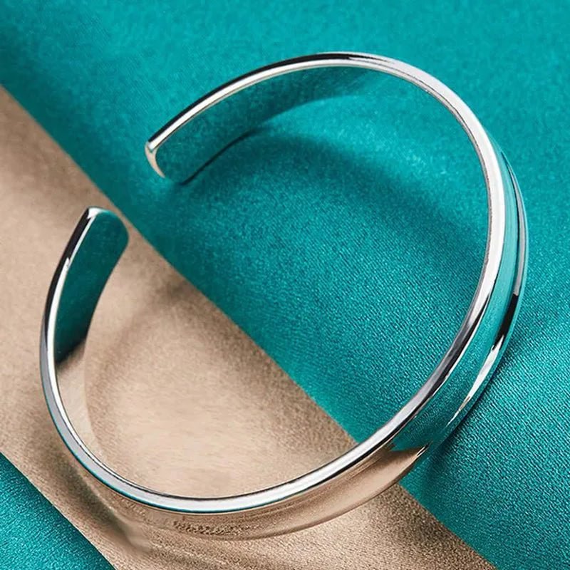 Charm 925 Sterling Silver Smooth 12Mm Adjustable Bangle Bracelet for Woman Man Fashion Wedding Engagement Party Jewelry - WORLD TIME VISITS