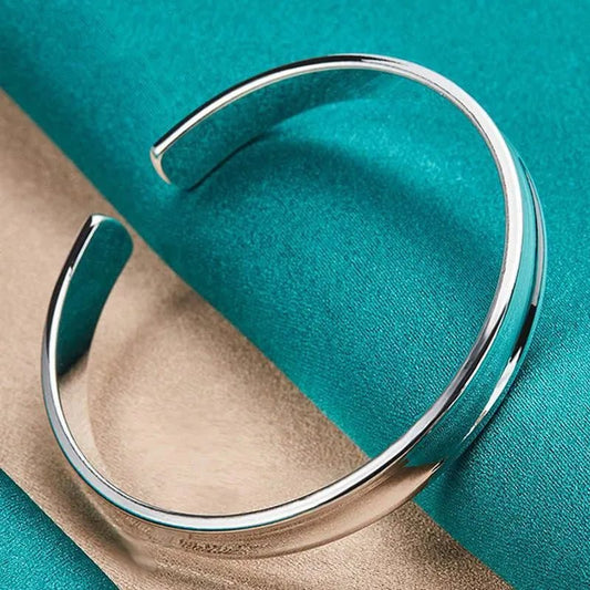 Charm 925 Sterling Silver Smooth 12Mm Adjustable Bangle Bracelet for Woman Man Fashion Wedding Engagement Party Jewelry - WORLD TIME VISITS