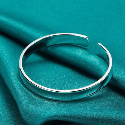 Charm 925 Sterling Silver Smooth 12Mm Adjustable Bangle Bracelet for Woman Man Fashion Wedding Engagement Party Jewelry