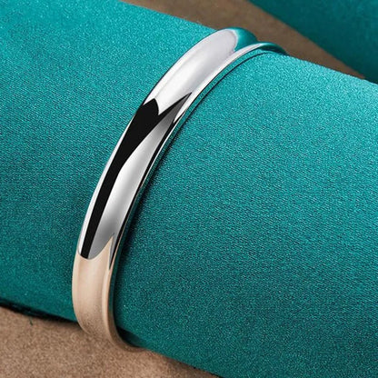 Charm 925 Sterling Silver Smooth 12Mm Adjustable Bangle Bracelet for Woman Man Fashion Wedding Engagement Party Jewelry - WORLD TIME VISITS
