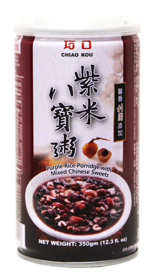 Chiao Kou Cooked Purple Rice Porridge Congee with 8 Mixed Chinese Sweets 12.3 Oz X6Pk - WORLD TIME VISITS
