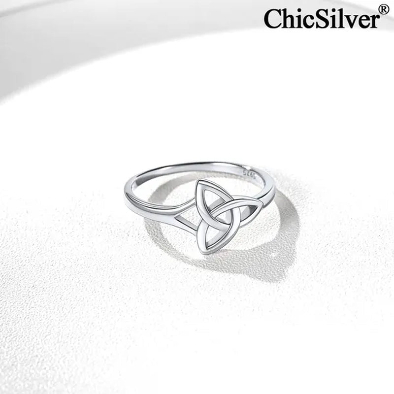 ChicSilver 925 Sterling Silver Ring for Women Triquetra Celtic Knot Promise Ring Simple Classic Irish Eternity Wedding Band Size 4-12
