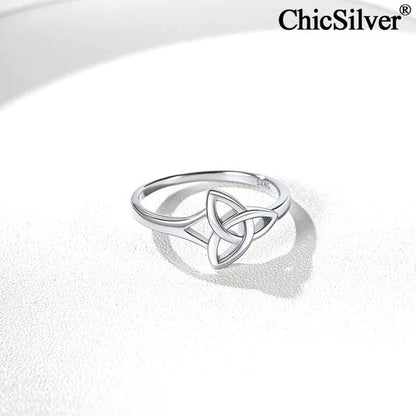 ChicSilver 925 Sterling Silver Ring for Women Triquetra Celtic Knot Promise Ring Simple Classic Irish Eternity Wedding Band Size 4-12