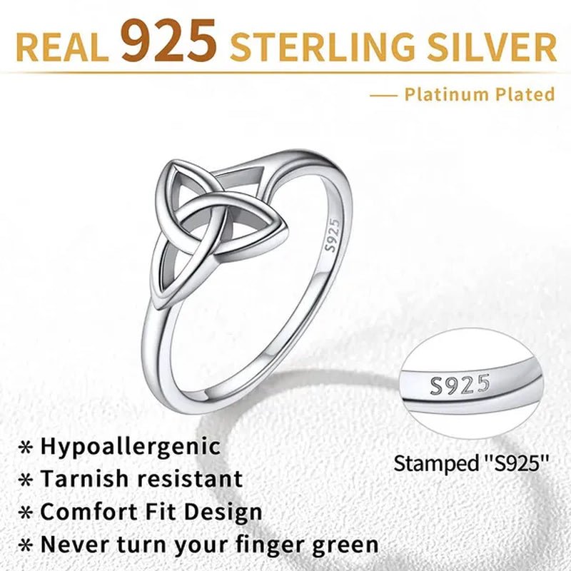 ChicSilver 925 Sterling Silver Ring for Women Triquetra Celtic Knot Promise Ring Simple Classic Irish Eternity Wedding Band Size 4-12