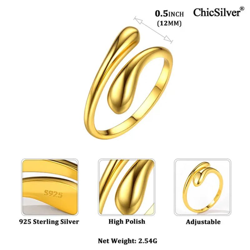 ChicSilver 925 Sterling Silver Ring Minimalist Teardrop Open Ring Eternity Ring Wedding Band for Women