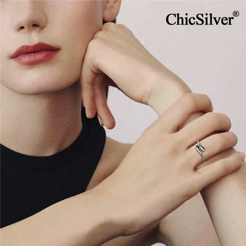 ChicSilver 925 Sterling Silver Ring Minimalist Teardrop Open Ring Eternity Ring Wedding Band for Women - WORLD TIME VISITS