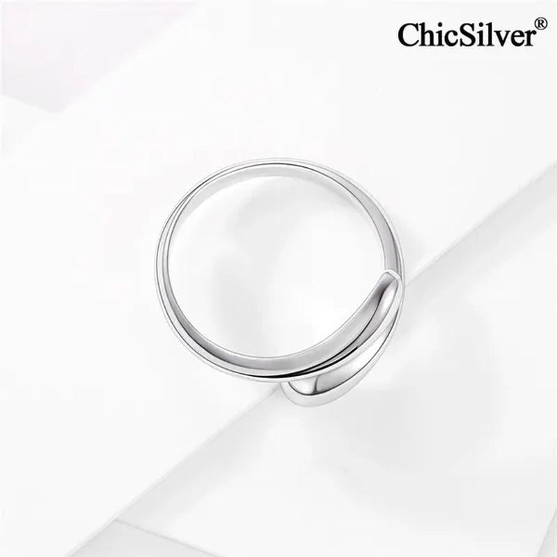 ChicSilver 925 Sterling Silver Ring Minimalist Teardrop Open Ring Eternity Ring Wedding Band for Women