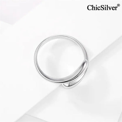 ChicSilver 925 Sterling Silver Ring Minimalist Teardrop Open Ring Eternity Ring Wedding Band for Women