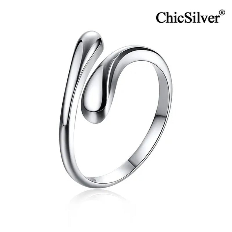 ChicSilver 925 Sterling Silver Ring Minimalist Teardrop Open Ring Eternity Ring Wedding Band for Women - WORLD TIME VISITS