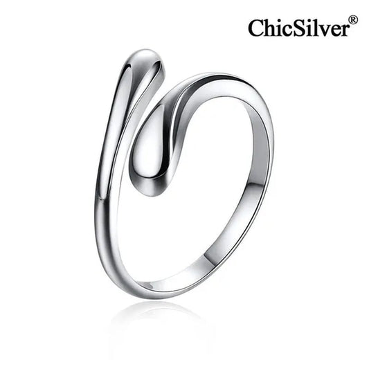 ChicSilver 925 Sterling Silver Ring Minimalist Teardrop Open Ring Eternity Ring Wedding Band for Women - WORLD TIME VISITS