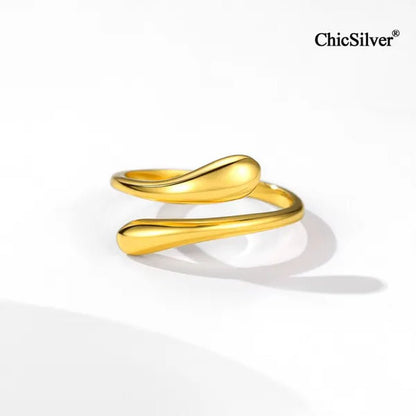 ChicSilver 925 Sterling Silver Ring Minimalist Teardrop Open Ring Eternity Ring Wedding Band for Women