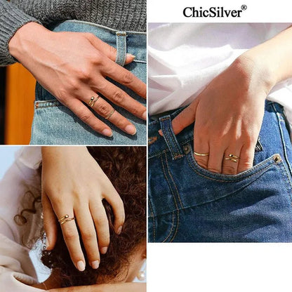 ChicSilver 925 Sterling Silver Ring Minimalist Teardrop Open Ring Eternity Ring Wedding Band for Women - WORLD TIME VISITS