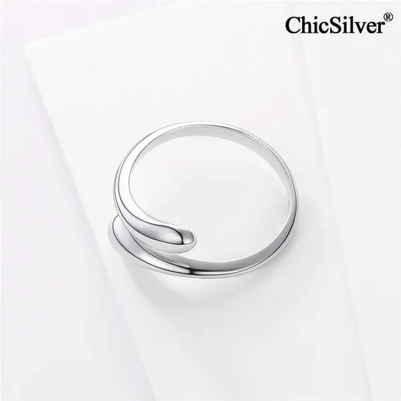 ChicSilver 925 Sterling Silver Ring Minimalist Teardrop Open Ring Eternity Ring Wedding Band for Women