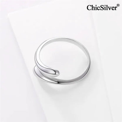 ChicSilver 925 Sterling Silver Ring Minimalist Teardrop Open Ring Eternity Ring Wedding Band for Women