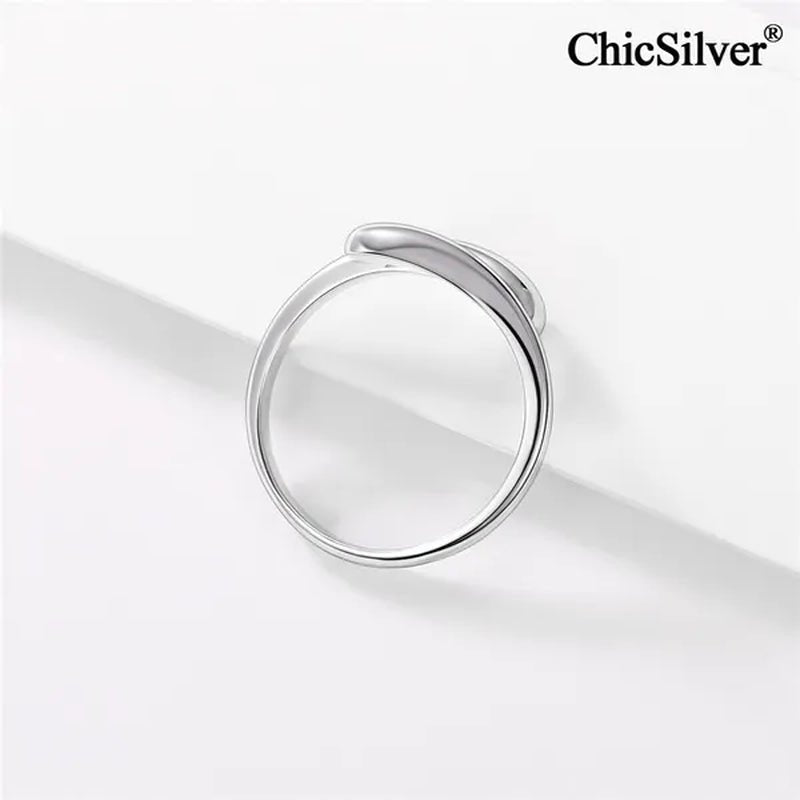 ChicSilver 925 Sterling Silver Ring Minimalist Teardrop Open Ring Eternity Ring Wedding Band for Women