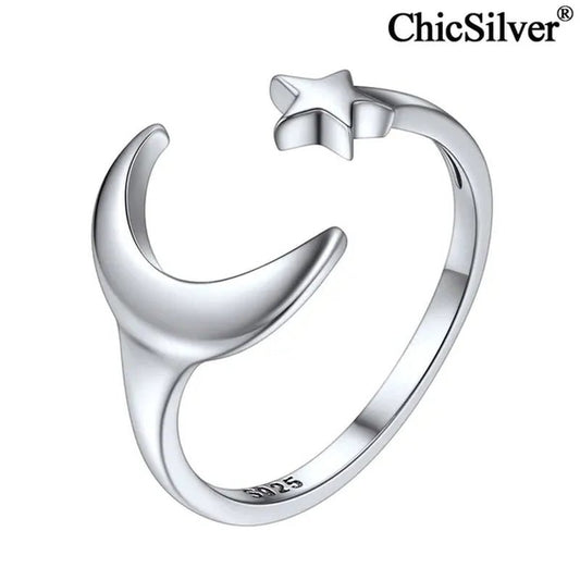 ChicSilver Moon and Star Toe Ring for Women 925 Sterling Silver Hypoallergenic Adjustable Toe Ring Band Women Beach Foot Jewelry - WORLD TIME VISITS