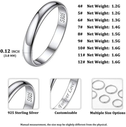 ChicSilver Ring Solid 925 Sterling Silver 2/3mm Thin Plain Dome High Polish Wedding Band Rings for Him and Her Size 4-12