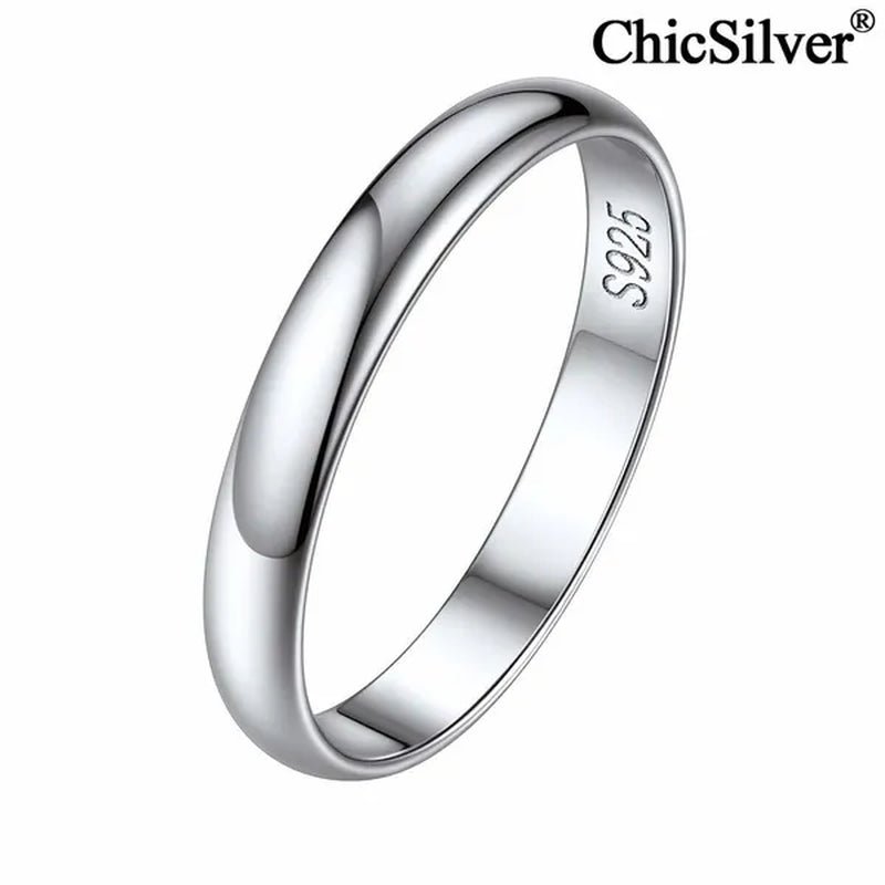 ChicSilver Ring Solid 925 Sterling Silver 2/3mm Thin Plain Dome High Polish Wedding Band Rings for Him and Her Size 4-12