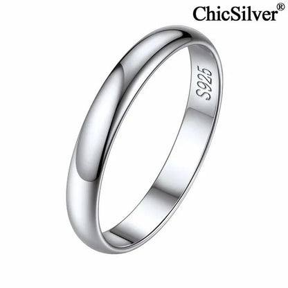 ChicSilver Ring Solid 925 Sterling Silver 2/3mm Thin Plain Dome High Polish Wedding Band Rings for Him and Her Size 4-12