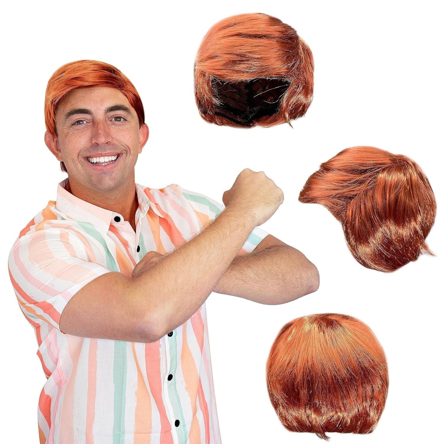 ' - Chill Guy Al Wig - Movie Quality Short Synthetic Layered Red Doll Costume Hair for Men with Adjustable Wig Cap - WORLD TIME VISITS