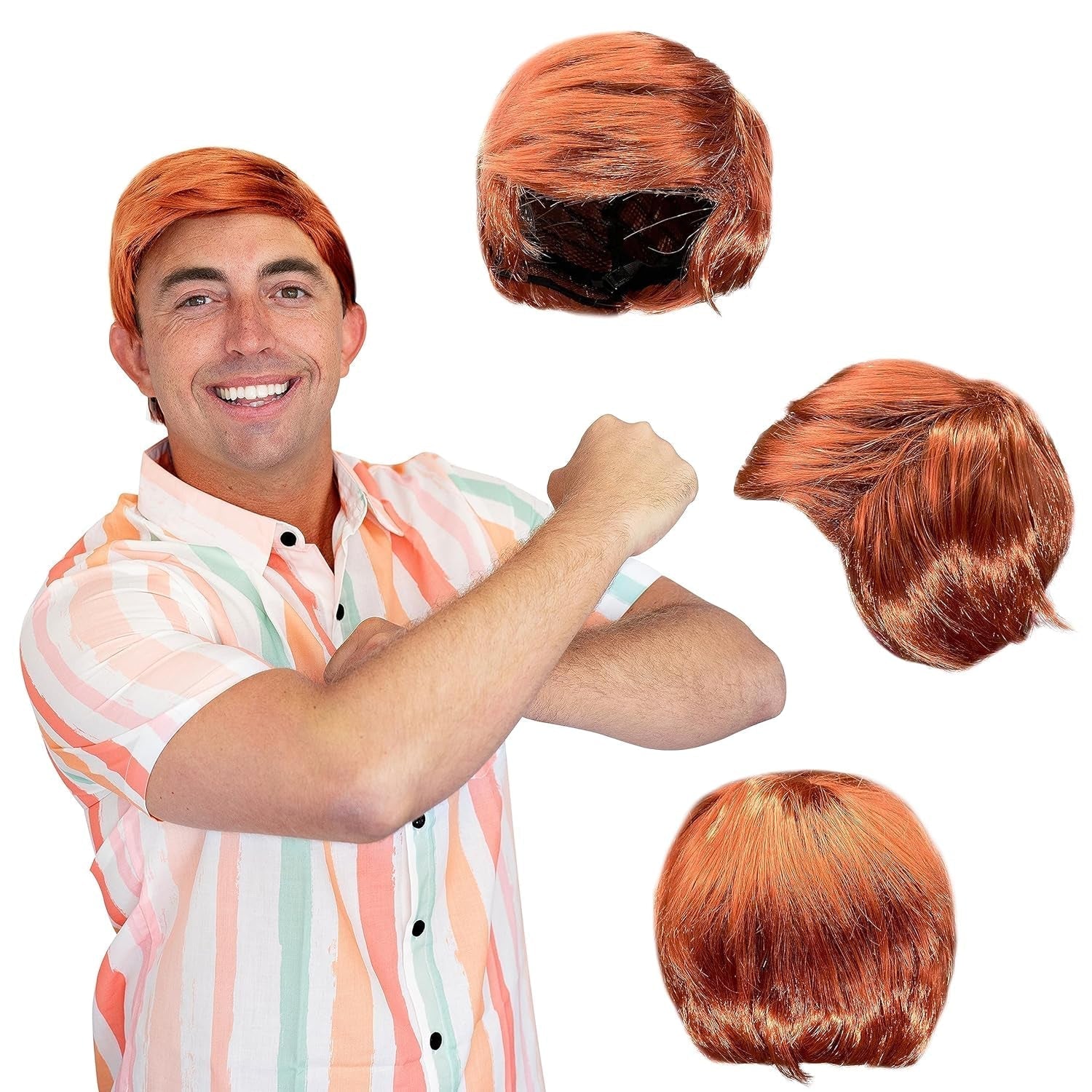 ' - Chill Guy Al Wig - Movie Quality Short Synthetic Layered Red Doll Costume Hair for Men with Adjustable Wig Cap - WORLD TIME VISITS