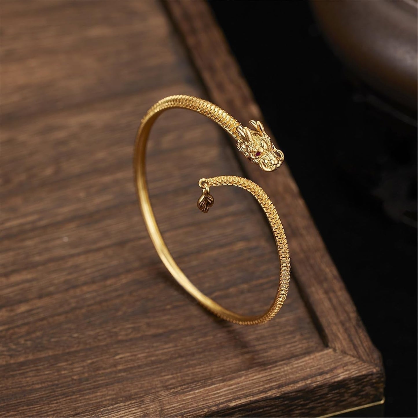 Chinese Dragon Bangle Bracelet Jewelry Vintage Chinese Style Dragon Bangle Bracelet Retro Hand Jewelry for Daily Wear, as the Pic Show, Gold
