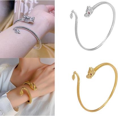 Chinese Dragon Bangle Bracelet Jewelry Vintage Chinese Style Dragon Bangle Bracelet Retro Hand Jewelry for Daily Wear, as the Pic Show, Gold - WORLD TIME VISITS