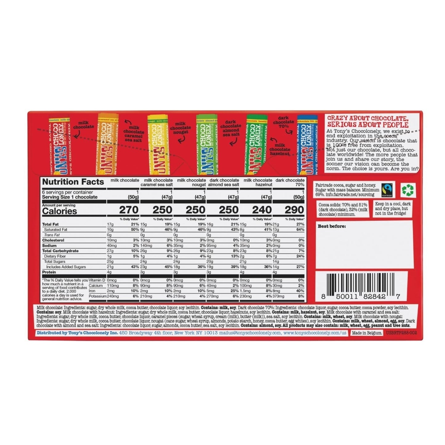 Chocolate Bar Variety Pack - Milk, Dark, Nougat, Caramel, Hazelnut, Almond & Sea Salt - 6 Individually Packed Bars - WORLD TIME VISITS