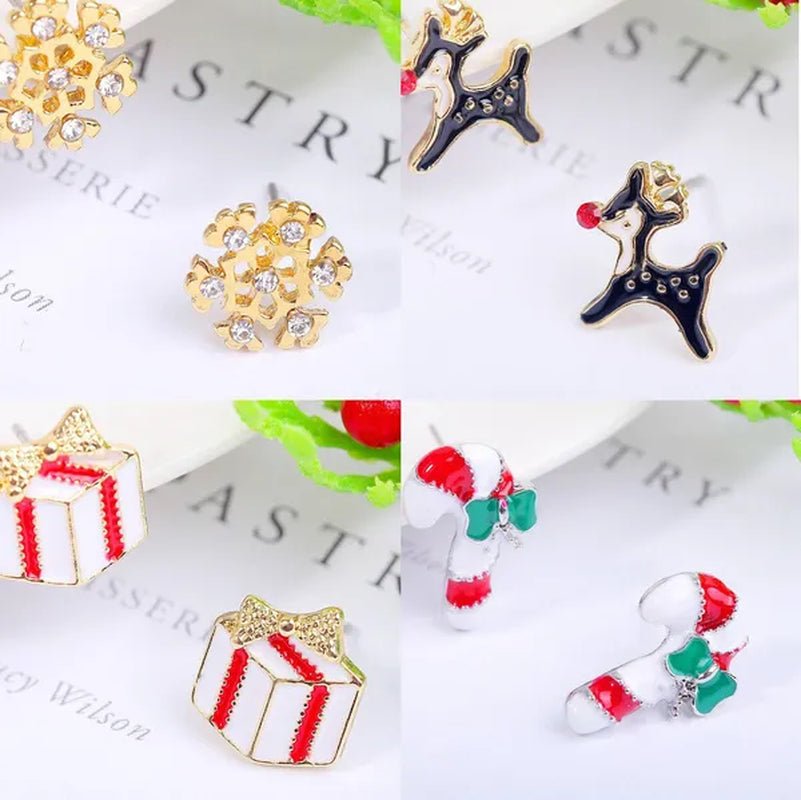 Christmas Jewelry with Diamond Snowflake Bell Christmas Earrings Christmas Tree Earrings Set Christmas Earrings Deer Stud Earrings - WORLD TIME VISITS