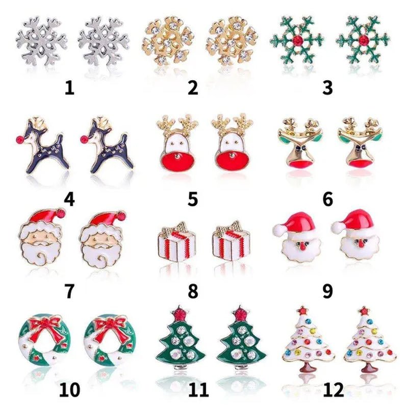 Christmas Jewelry with Diamond Snowflake Bell Christmas Earrings Christmas Tree Earrings Set Christmas Earrings Deer Stud Earrings - WORLD TIME VISITS